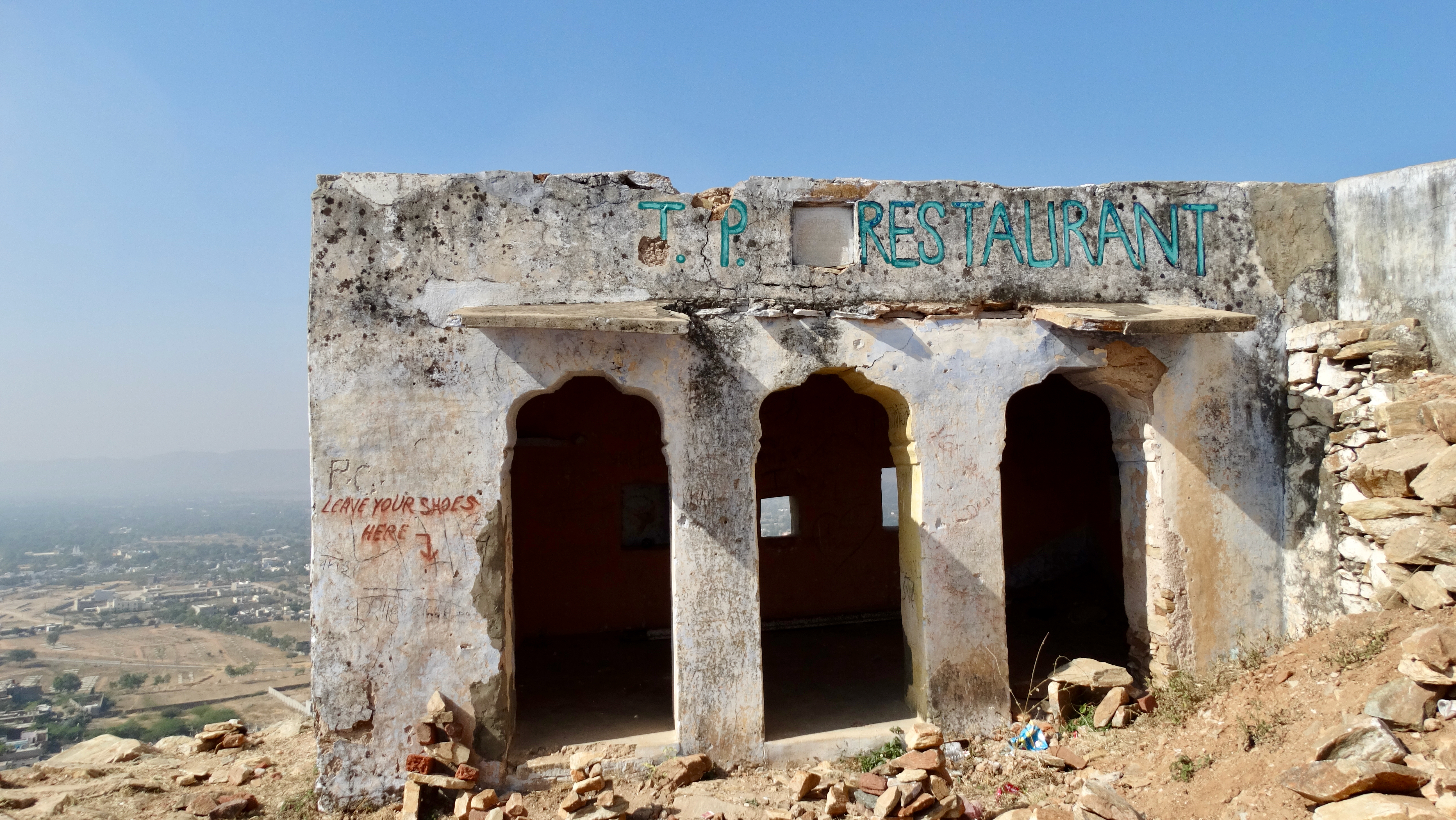 An abandoned restaurant atop a Pushkar hill